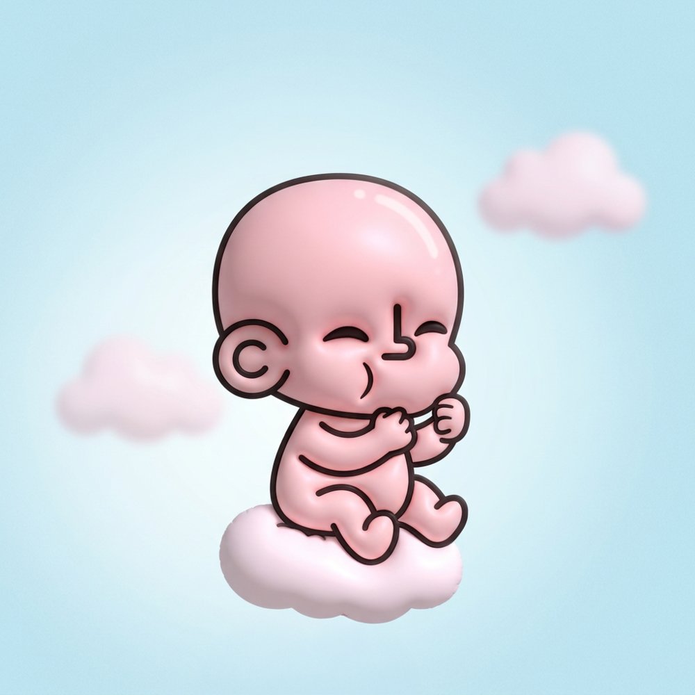TOTZ made of soft pink balloon material, floating on a cloud