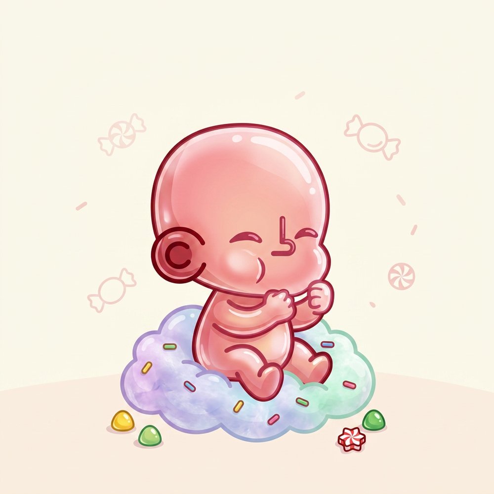 TOTZ made of pink gummy candy surrounded by sprinkles