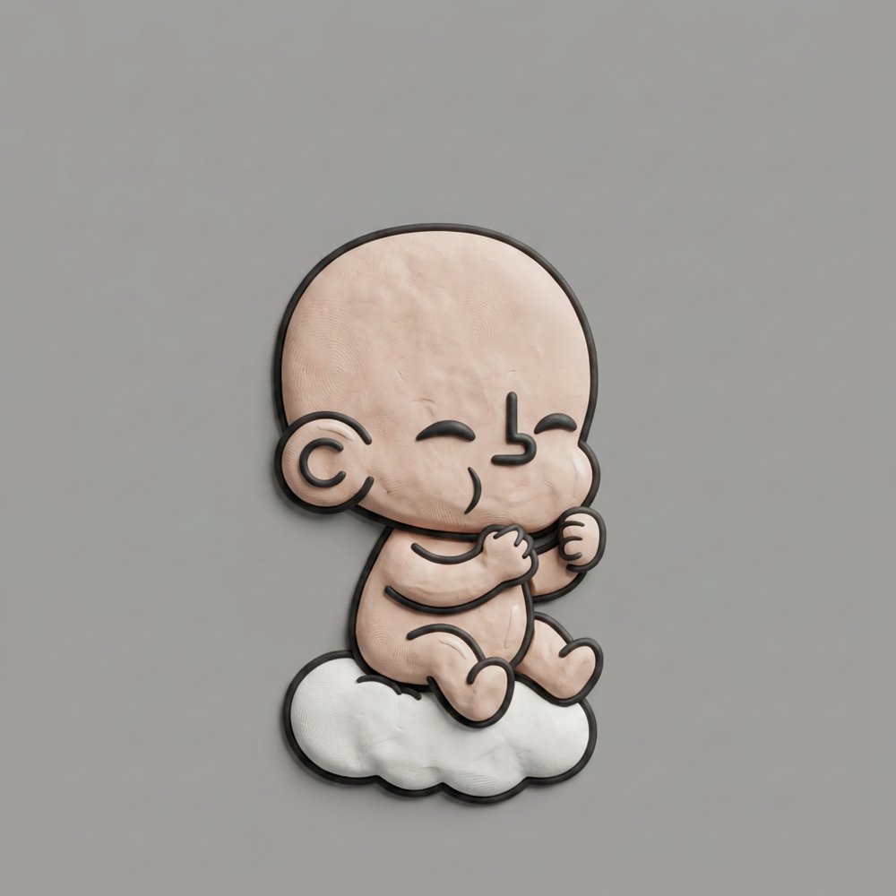 TOTZ sculpted from beige clay with a matte finish