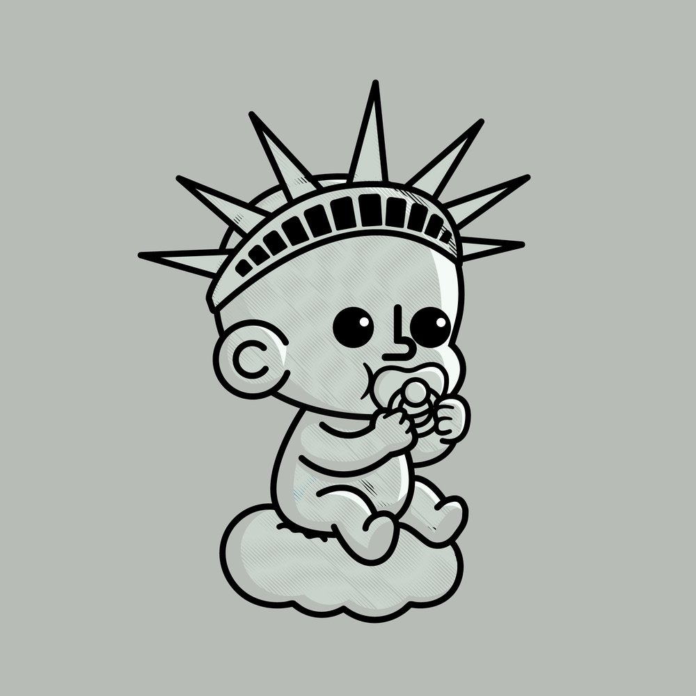 TOTZ wearing a Statue of Liberty crown, grey stone finish