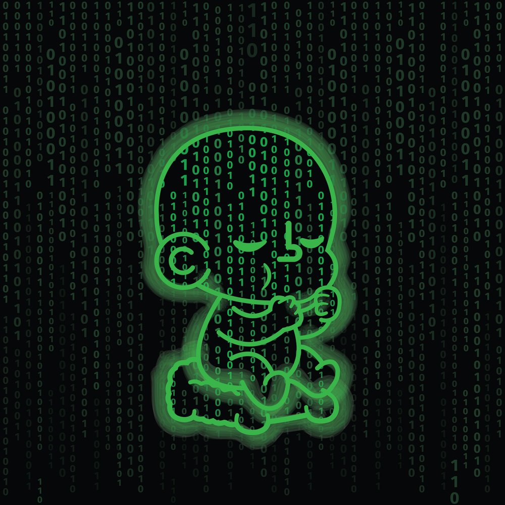 TOTZ drawn in green Matrix-style falling code