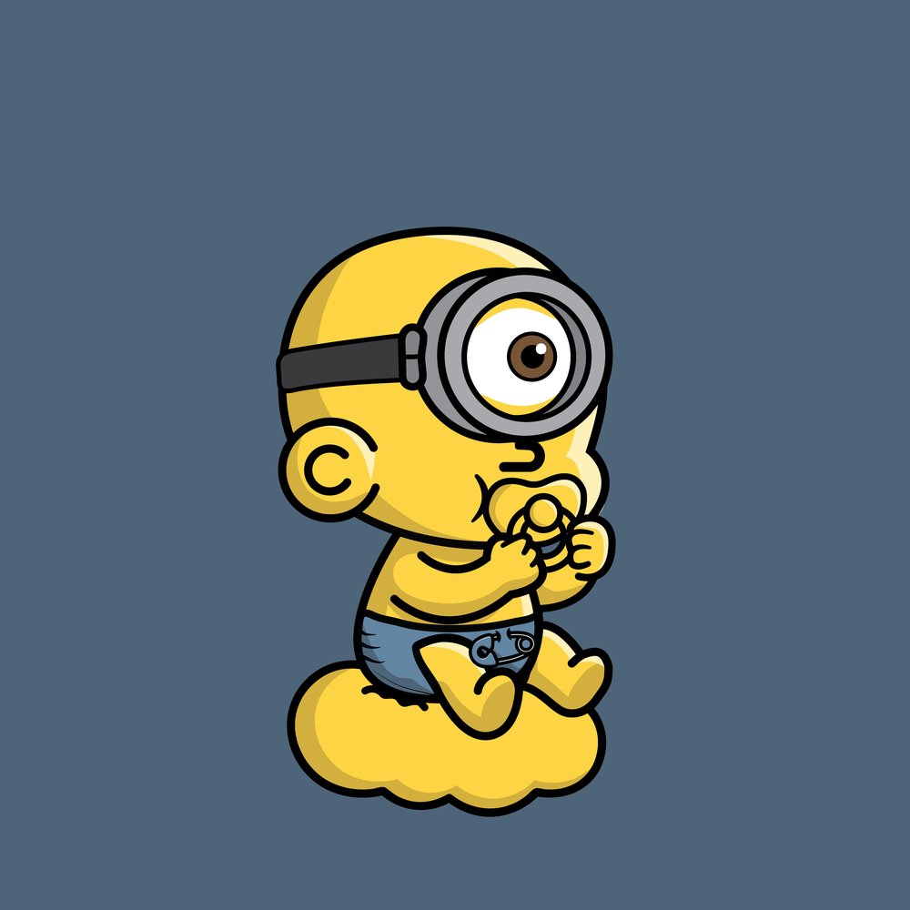 TOTZ wearing a yellow minion-style goggle with a pacifier