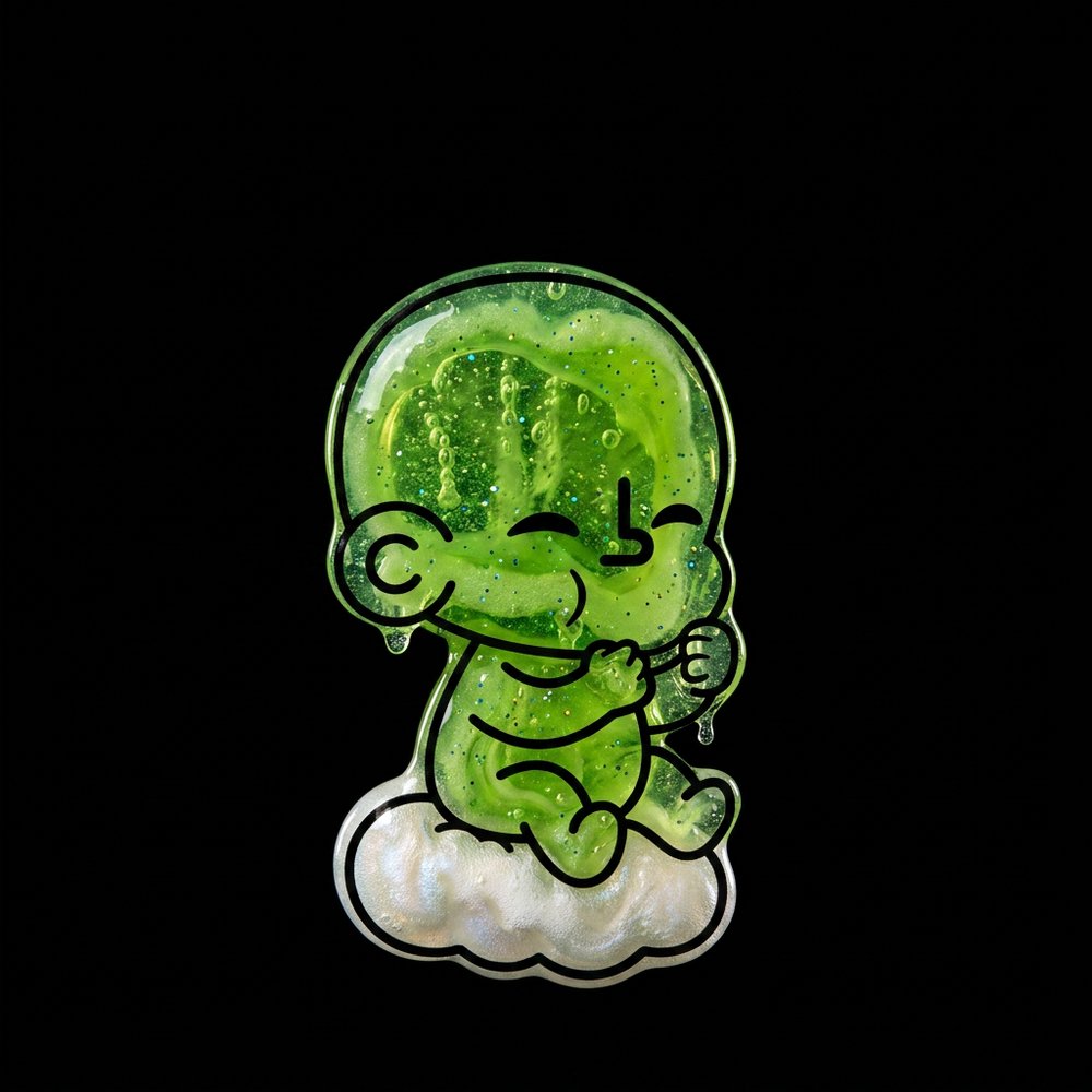 TOTZ made of glowing green slime, dripping and glittery